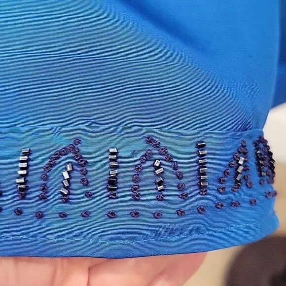 STUDIO G Raw Silk Blouse Peacock Blue Size 6 - Picture 4 of 9